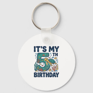 5th Birthday Sea Turtle Underwater Vector Design_1 Key Ring