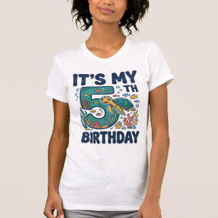 5th Birthday Sea Turtle Underwater Vector Design_1 T-Shirt