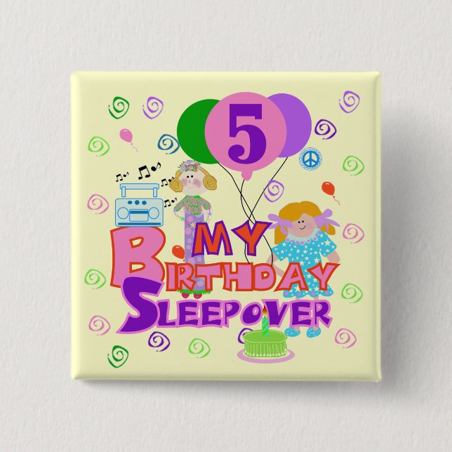 5th Birthday Sleepover Tshirts and Gifts 15 Cm Square Badge (Front)