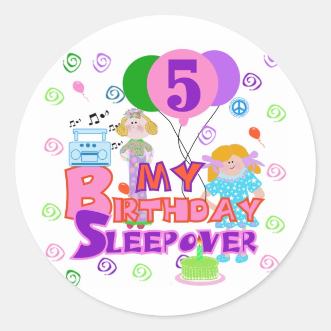 5th Birthday Sleepover Tshirts and Gifts Classic Round Sticker (Front)
