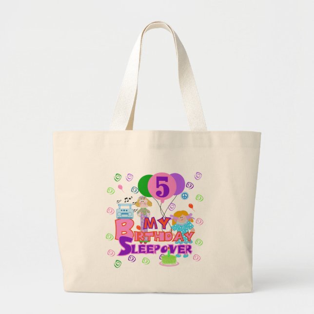 5th Birthday Sleepover Tshirts and Gifts Large Tote Bag (Front)