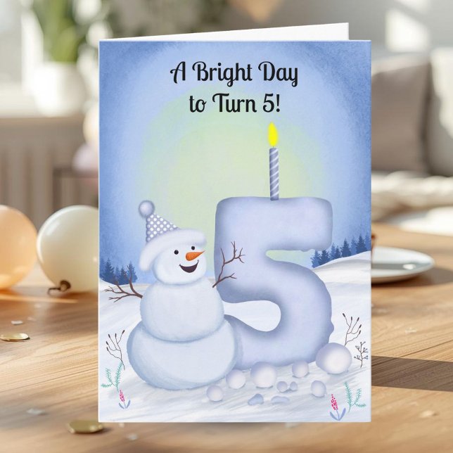 5th Birthday Snowman Snowy Five Card (Creator Uploaded)