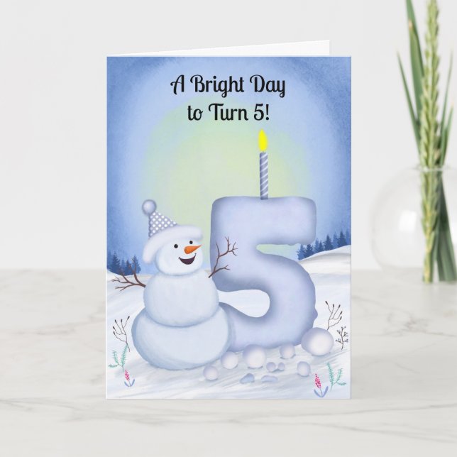 5th Birthday Snowman Snowy Five Card (Front)