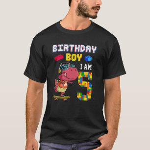 5Th Birthday T Rex Gifts 5 Years Old Block Buildin T-Shirt