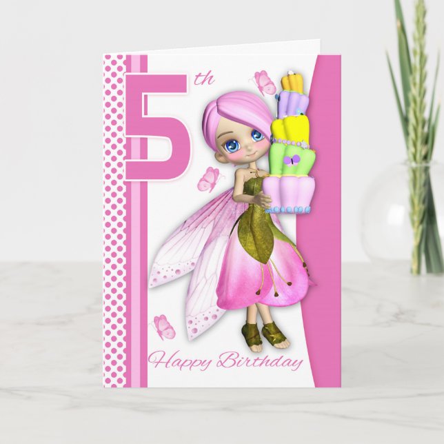 5th Birthday Tipsy Cake Fantasy Fairy Cutie Pie Card (Front)