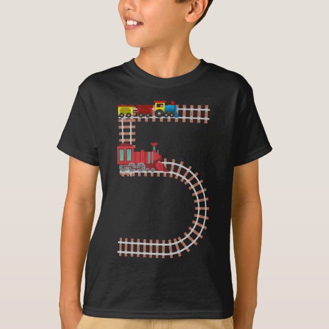 5th Birthday Train Theme 4 Year Old Boys Gift T-Shirt (Front)