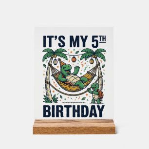 5th Birthday Turtle Hammock Vintage Engraving Desi Acrylic Sign