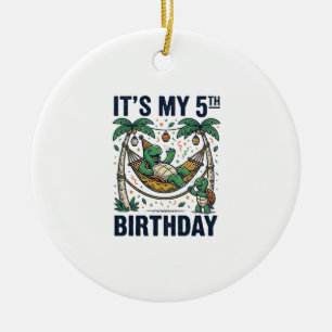 5th Birthday Turtle Hammock Vintage Engraving Desi Ceramic Ornament