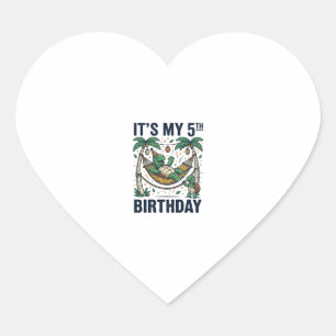 5th Birthday Turtle Hammock Vintage Engraving Desi Heart Sticker