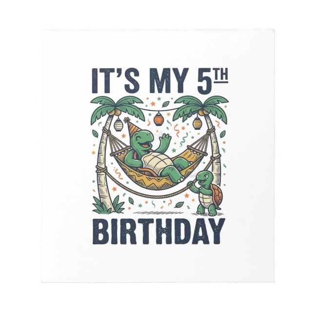 5th Birthday Turtle Hammock Vintage Engraving Desi Notepad (Front)