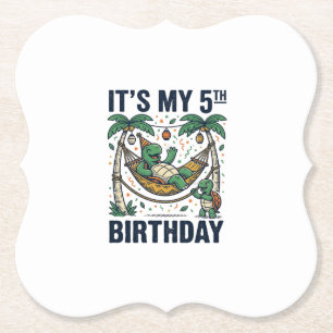 5th Birthday Turtle Hammock Vintage Engraving Desi Paper Coaster