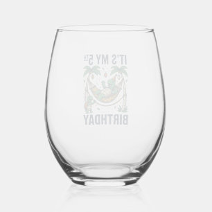 5th Birthday Turtle Hammock Vintage Engraving Desi Stemless Wine Glass