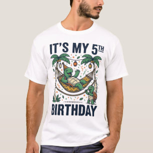 5th Birthday Turtle Hammock Vintage Engraving Desi T-Shirt