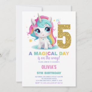 5th Birthday Unicorn Birthday Invitations