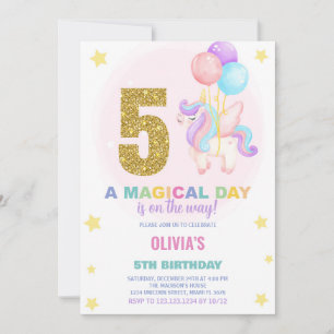 5th Birthday Unicorn Birthday Invitations