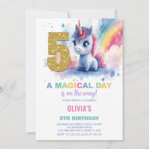 5th Birthday Unicorn Birthday Invitations