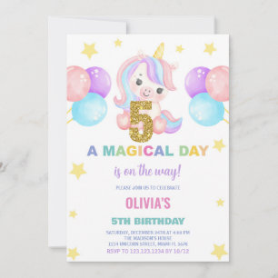5th Birthday Unicorn Birthday Invitations