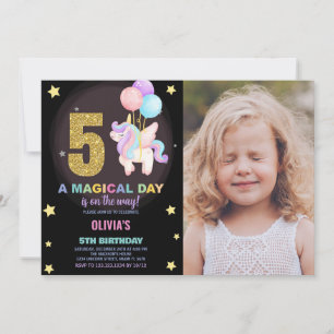 5th Birthday Unicorn Birthday Invitations photo