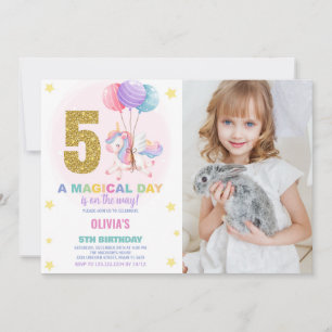 5th Birthday Unicorn Birthday Invitations photo