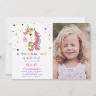 5th Birthday Unicorn Birthday Invitations photo