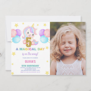 5th Birthday Unicorn Birthday Invitations photo