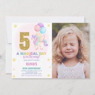 5th Birthday Unicorn Birthday Invitations photo