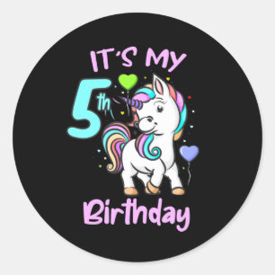 5th Birthday Unicorn Kids Gifts For Girls Classic Round Sticker