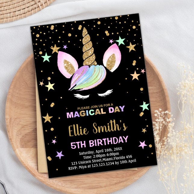 5th Black Unicorn Birthday Invitations (5th Black Unicorn Birthday Invitations)
