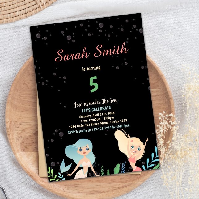 5th Blonde Mermaid Birthday Invitations (5th Blond Mermaid Birthday Invitations)