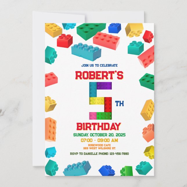 5th Building Blocks Birthday   Invitation (Front)