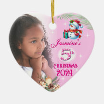 5th Christmas Personalized Girl's Photo Heart Gift