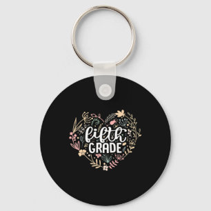 5th Fifth Grade Floral Heart Back To School Teache Key Ring