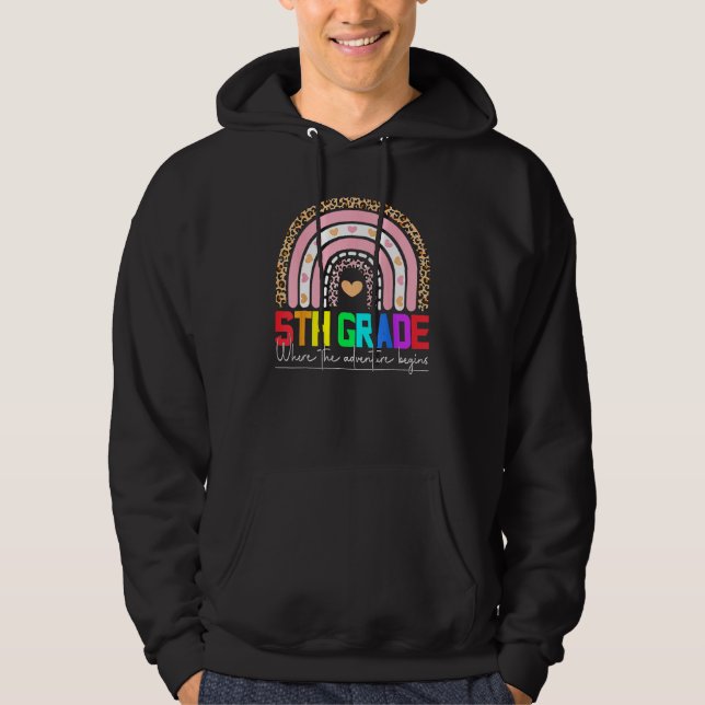 5th Fifth Grade Rainbow Leoprad Happy Back To Scho Hoodie (Front)