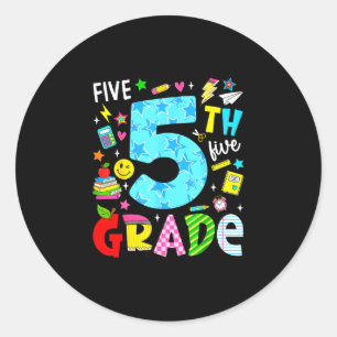 5th fifth grade retro colourful back to school classic round sticker