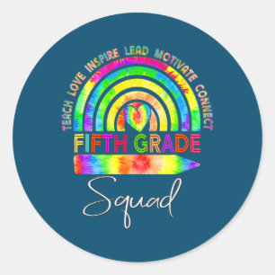 5th Fifth Grade Teacher Squad Tie Dye Rainbow Classic Round Sticker