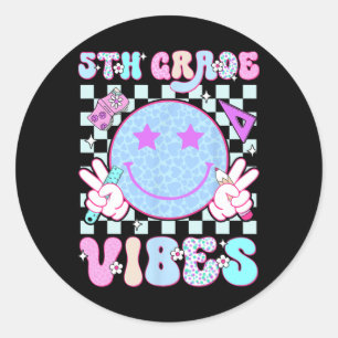 5th Fifth Grade Vibes Smile Face Back To School Te Classic Round Sticker