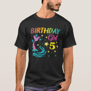 5th Girl Birthday Mermaid Tail 5 Years Old Cute Gi T-Shirt