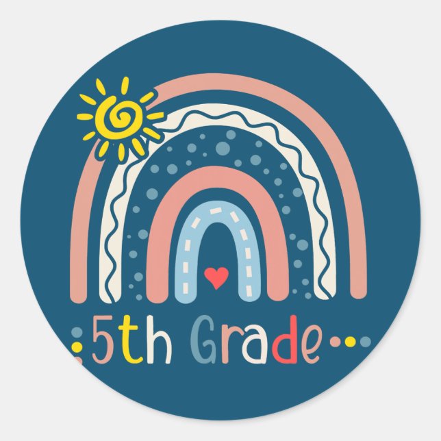 5th Grade Boho Rainbow Teacher Student Back To Classic Round Sticker (Front)