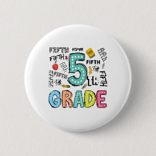 5th Grade Cute Typography Dots Back To School Teac 6 Cm Round Badge