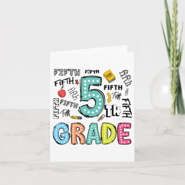 5th Grade Cute Typography Dots Back To School Teac Card (Front)