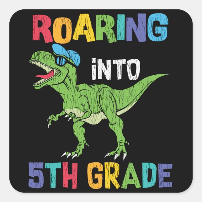5th Grade Dinosaur First Day School Student Gift Square Sticker (Front)