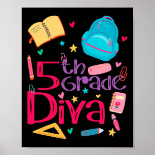 5th Grade Diva Teacher Girl Outfit Cute First Day  Poster