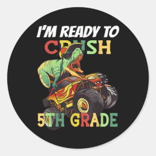 5th Grade Drive Truck And Dino School Classic Round Sticker