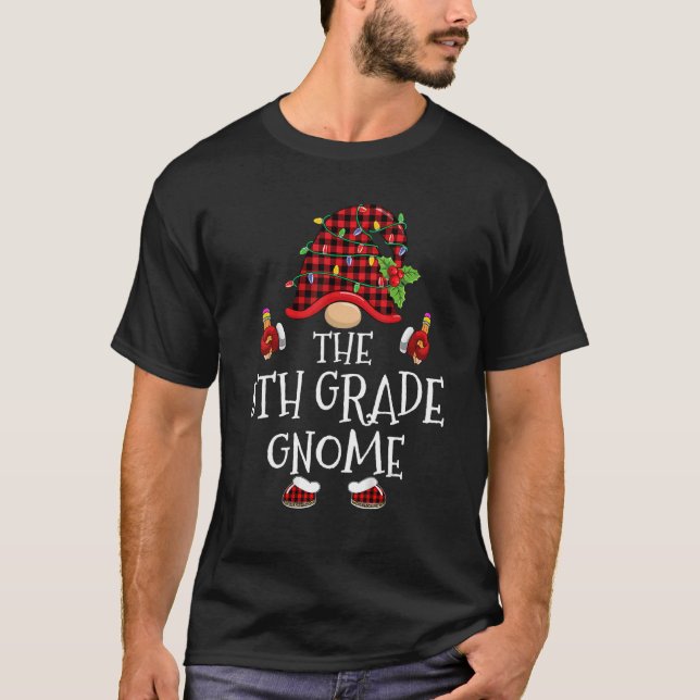 5th Grade Gnome Buffalo Plaid Matching Family Chri T-Shirt (Front)
