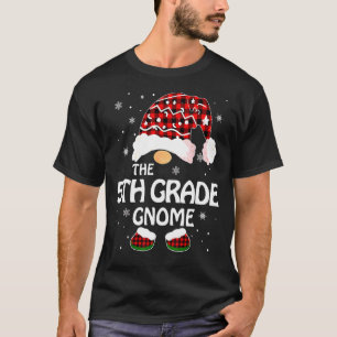 5th Grade Gnome Buffalo Plaid Matching Family Chri T-Shirt