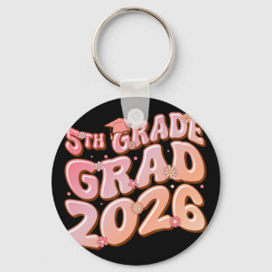 5th Grade Grad Cl 2026 Graduation Groovy Pink Key Ring