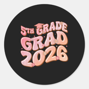 5th Grade Grad Cl 2026 Graduation Groovy Pink Prem Classic Round Sticker