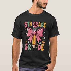 5th Grade Halloween Pink Bow Pencil Spooky School T-Shirt