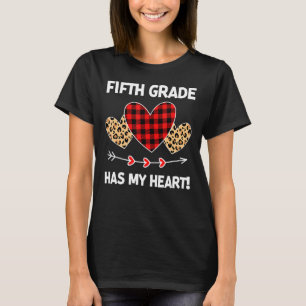 5th Grade Has My Heart Leopard Buffalo Plaid Valen T-Shirt