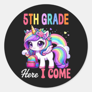 5th Grade Here I Come Unicorn Girls Back To School Classic Round Sticker